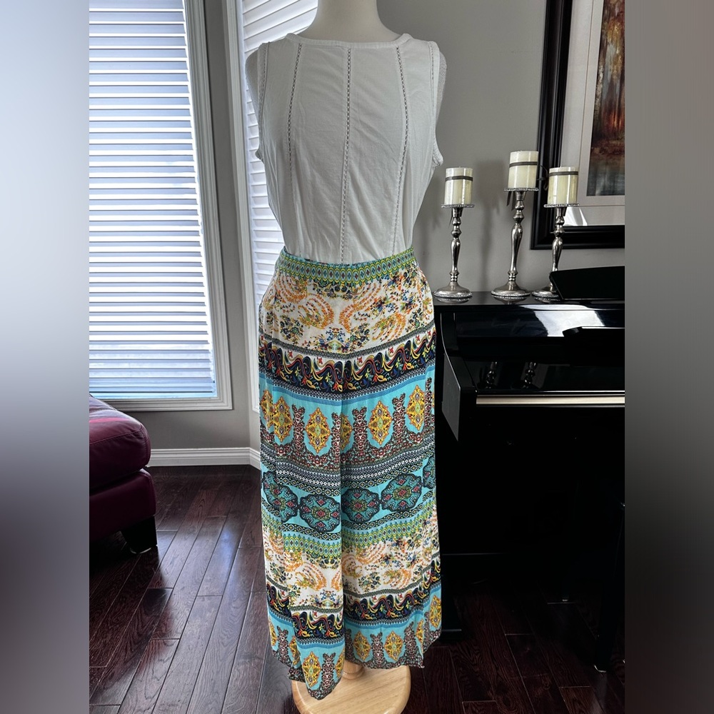 SISTERS All Over Print Multicolour Wide Leg Pants Size Large